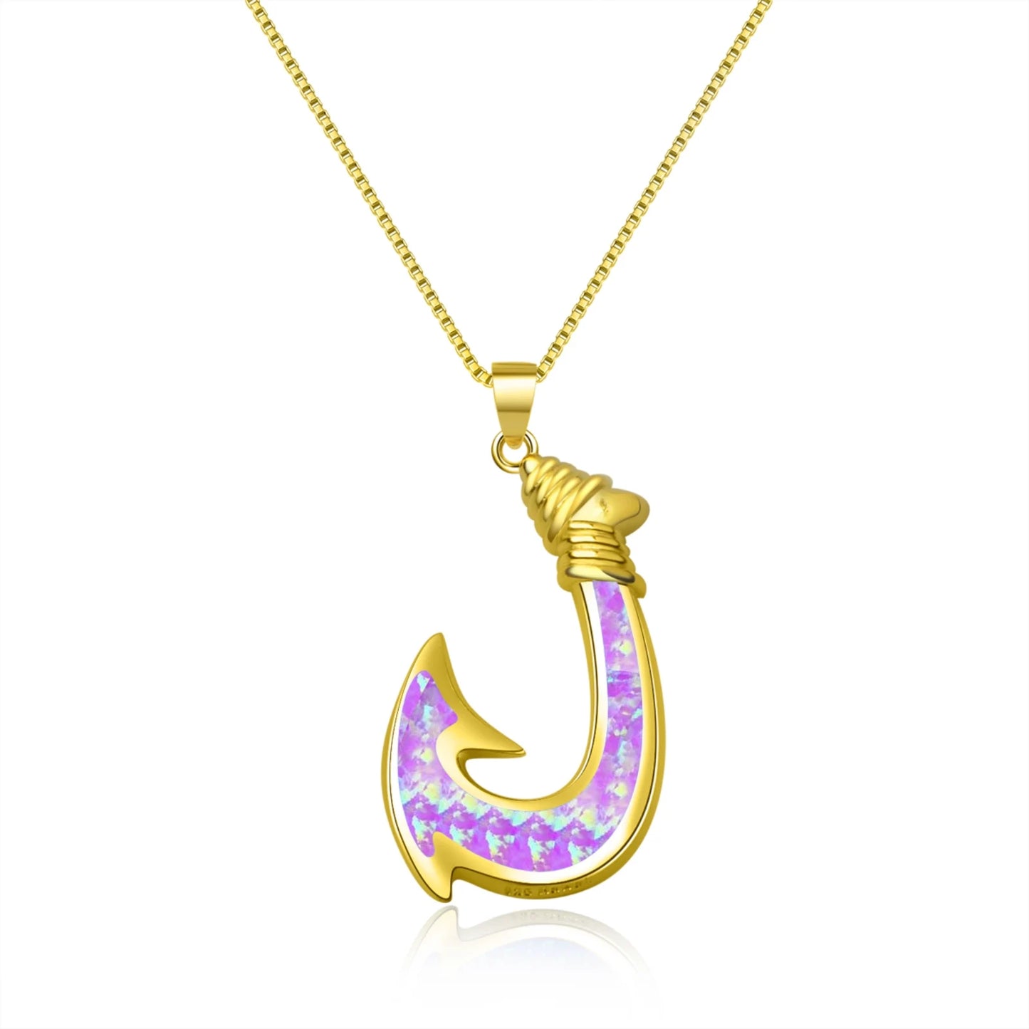 Fishing Hook Pendant Necklace Aobao Opal Inlaid Rope Detail Fashion Jewelry