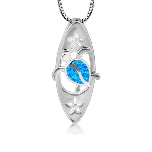 European American Fashion Blue Opal Necklace Surfboard Turtle Pendant Women's Trendy Jewelry Wholesale