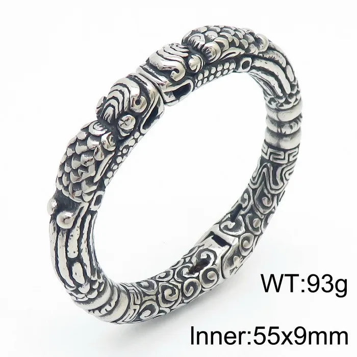 KALEN Unisex Punk Stainless Steel Fashion Bracelets Bangles Open Cuff Abstract Dragon Charm Bracelet