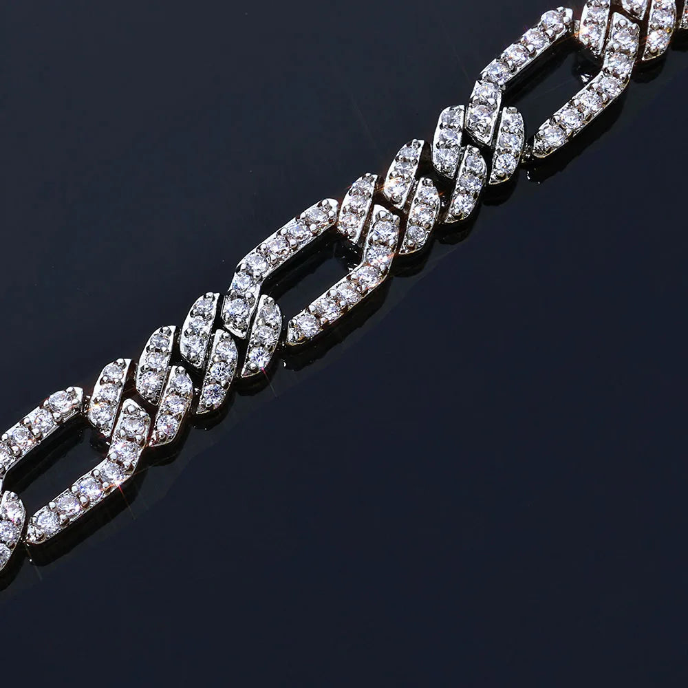 BiG-BOSS NUOYA New Arrival 7mm Figaro Necklace Iced Out Cubic Zirconia Stones Cuban Link Style Hip Hop Chain Jewelry