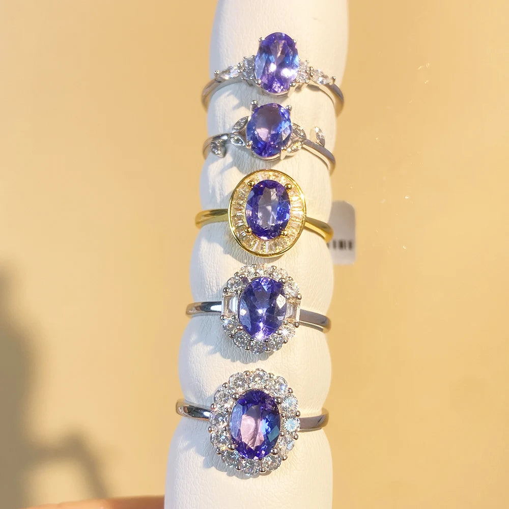 Gioiellieri S925 Sterling Silver Oval Cut Natural Tanzanite Rhodium Classic Ring-CMA Certified Sparkling Gemstone Evening Party Jewelry
