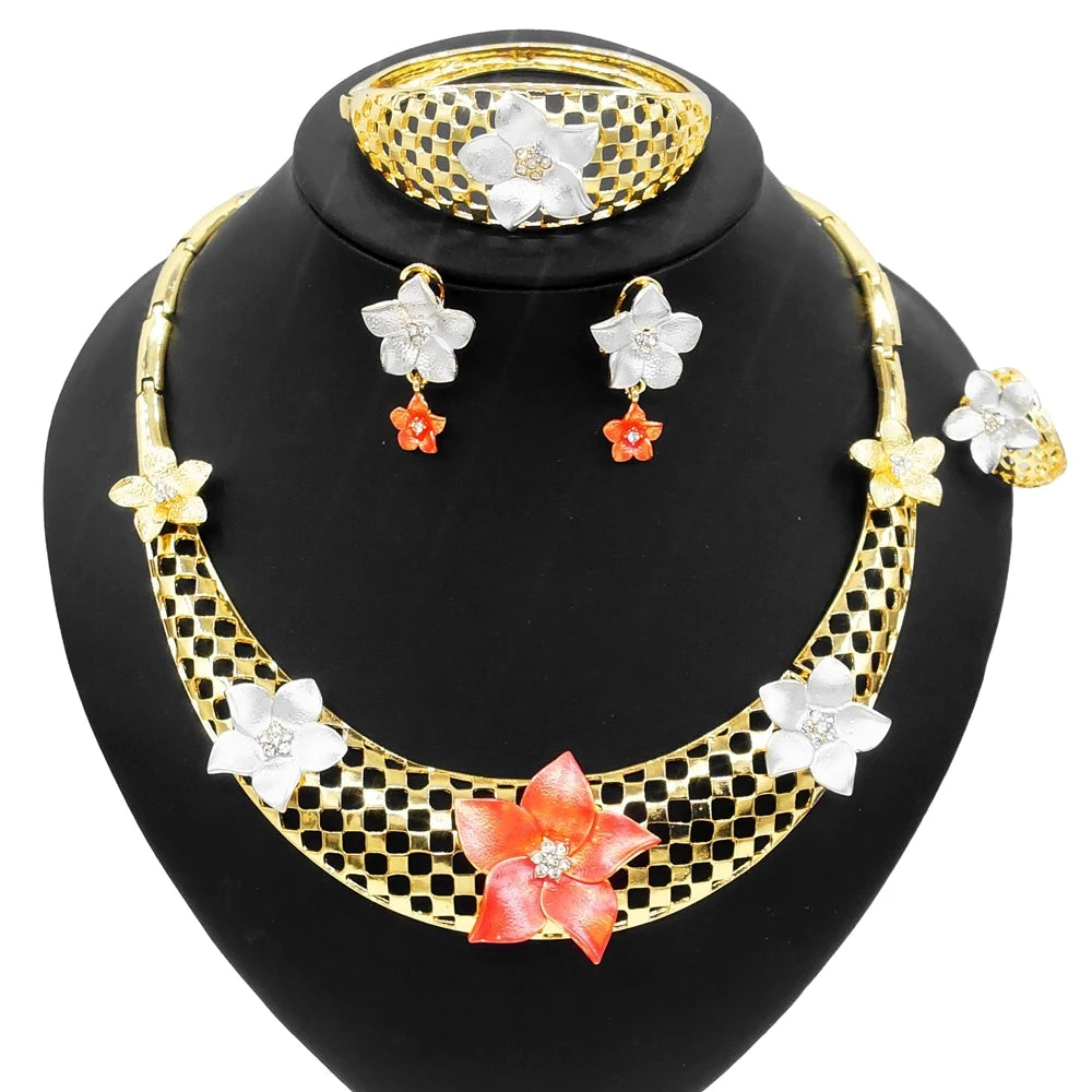 Zhuerrui Simple 24K Gold Plated Jewelry Sets Red Big Bead Necklace Bracelet Jewelry Set Latest Woman Party Gifts HN21030214