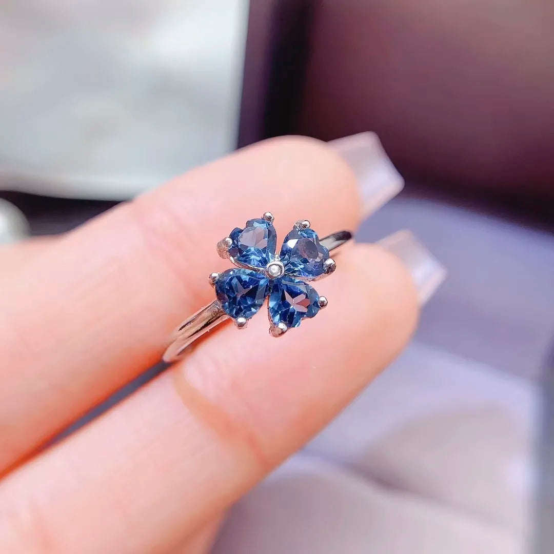 Natural Blue Topaz Jewelry Set 925 Sterling Silver Heart Cut Ring Stud Earring Pendant for Wedding Anniversary Fine Jewelry