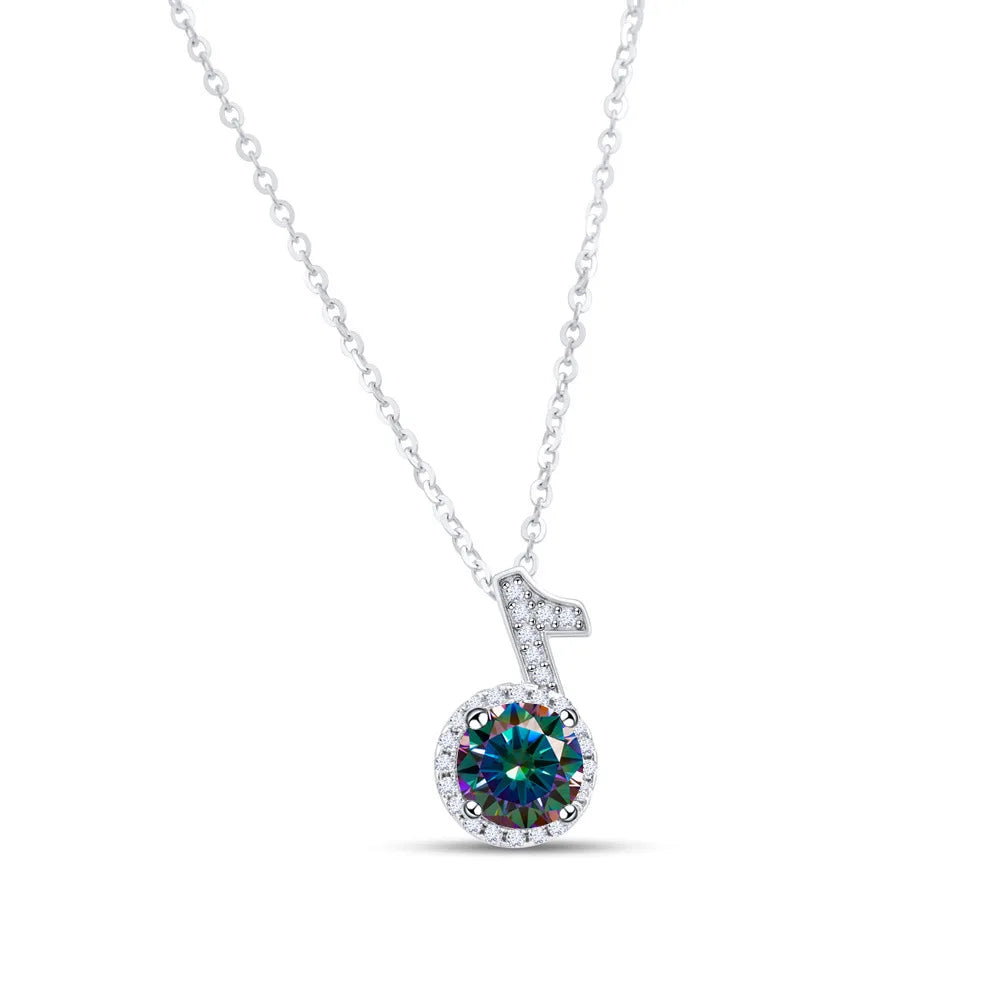 Fine 925 Silver Bezel Set Round Cut 1ct VVS Colored Moissanite Jewelry New Trendy Fashion Layer Musical Note Necklace for Women