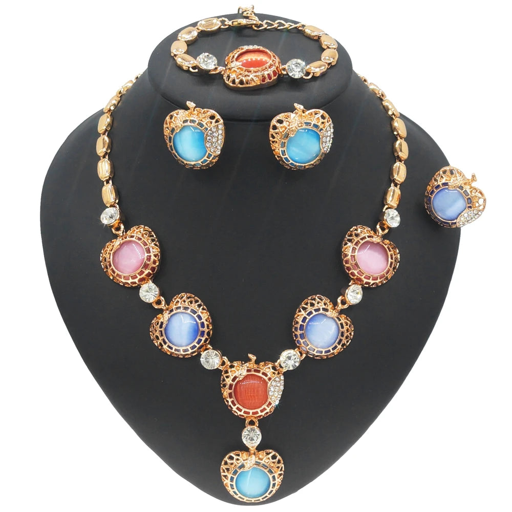 Zhuerrui Italy Designer Jewelry Sets 24K Gold Plated Dubai Valentine's Gift Wedding Pedant and Earrings Jewels Sets HA21040114