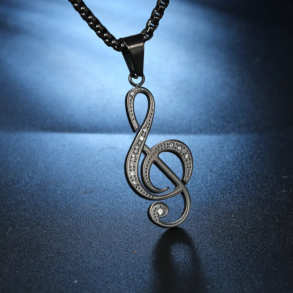 Stainless Steel Romantic Note-shaped Pendant Bamboo Chain Chai Trendy Music Festival & Party Symbol Necklace
