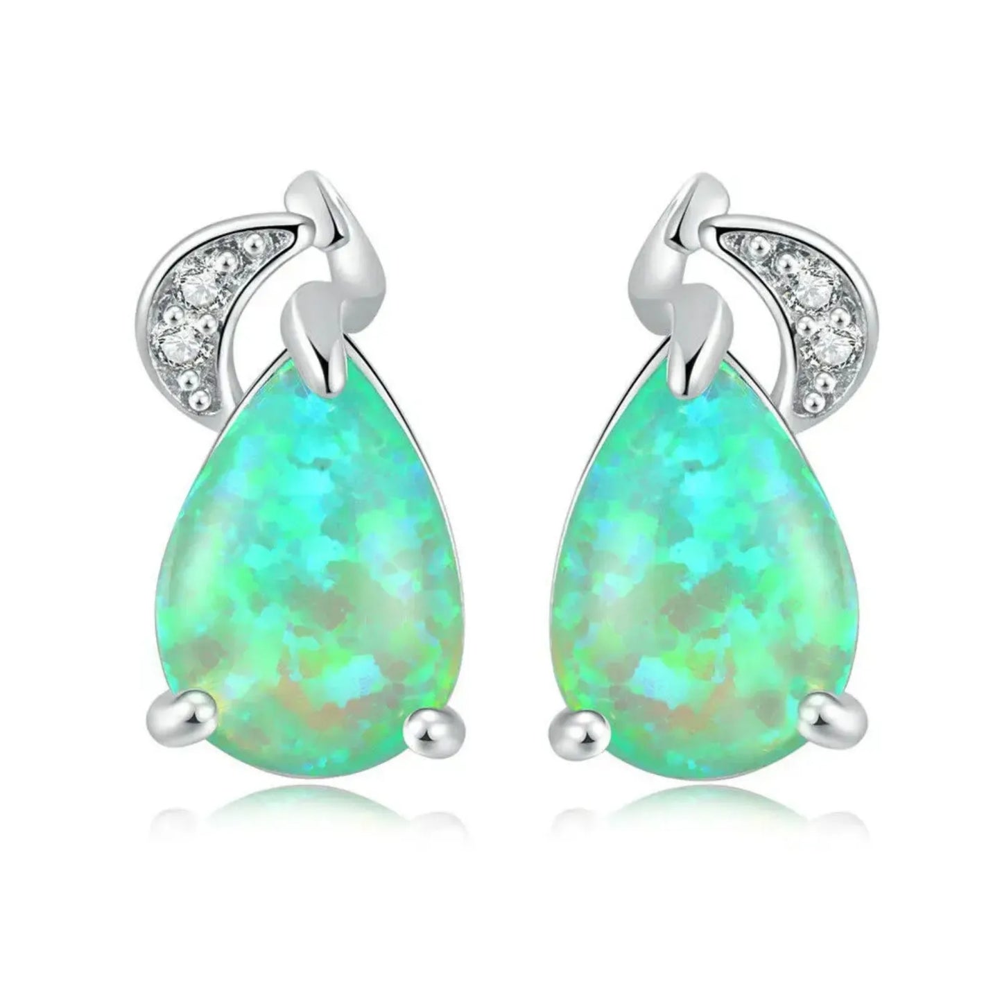 Elegant Teardrop Opal Drop Earrings - Blue Fire Opal Solitaire & CZ Accent Design | Formal Daily Jewelry Bulk Gifts