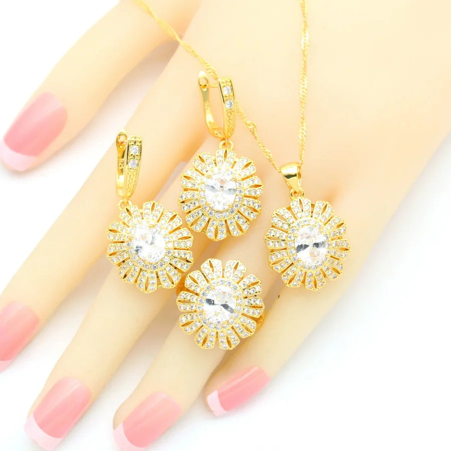 XOTICA 2023 New Blue Cubic Zirconia Jewelry Set for Women Earrings Open Ring Pendent Necklace for Wedding or Engagement