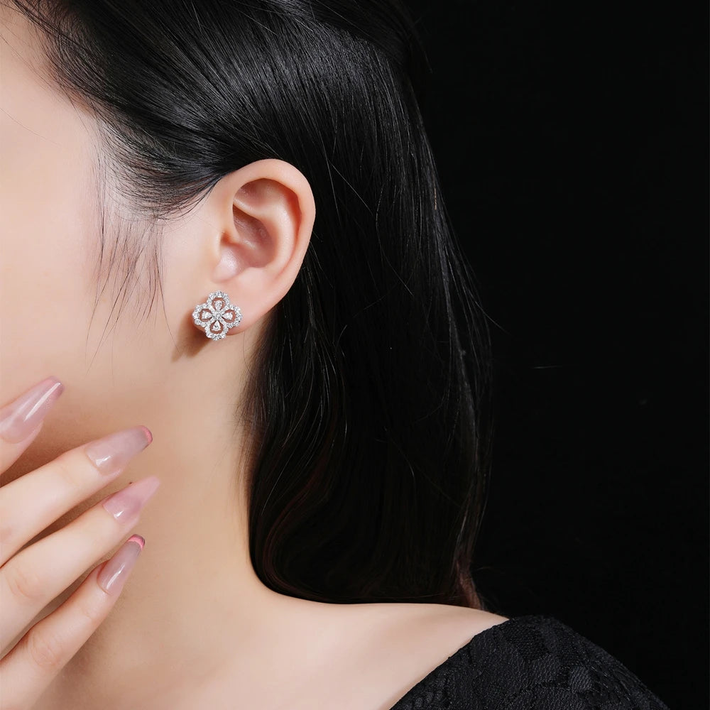 MUSHAN Jewelry Factory 925 Sterling Silver Four Leaf Clover Stud Earrings  Women Light Luxury and High End Jewelry