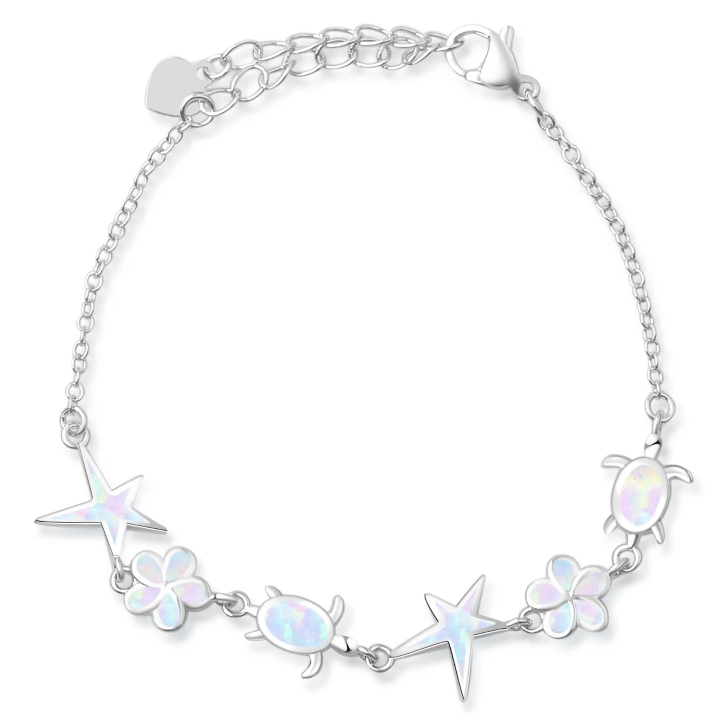 Fashionable Opal-Inlaid Beaded Bracelet-Hawaiian-Style Design Turtles Stars Flowers Trendy  Anniversary Accessory