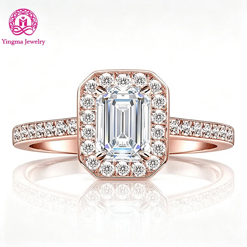 Gioiellieri Luxurious Emerald Cut 1Carat D Color VVS1 Lab Grown Diamond Ring 9K 10K 14K 18K Solid Gold PT950 Paved Band Engagement Ring