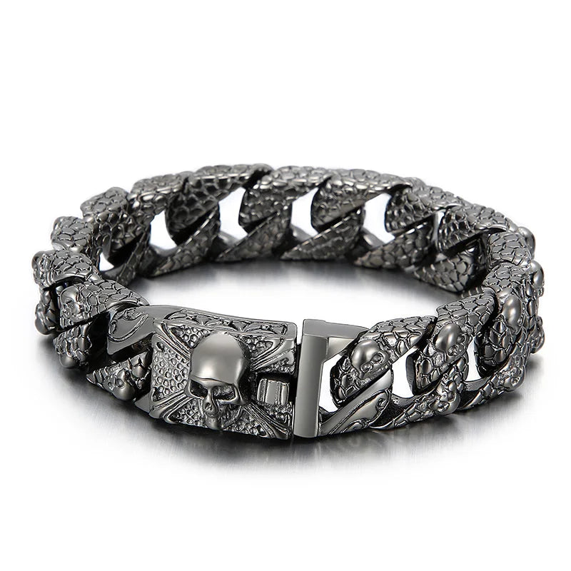 REBEL Hiphop Fashion Vacuum Plating Black Patten Skull Casting Bracelet Men Stainless Steel Jewelry Bracelets Bangles