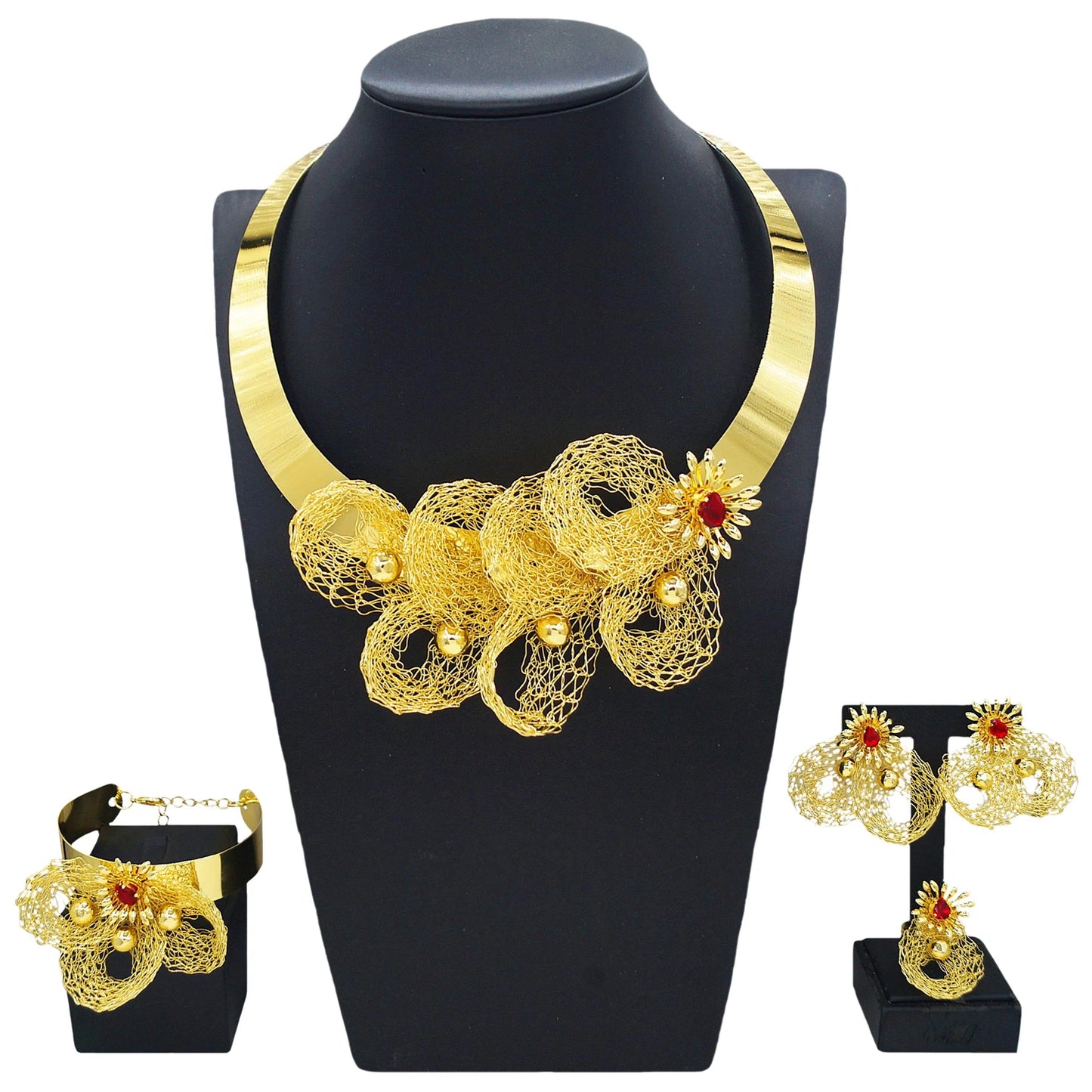 Zhuerrui African Dubai-style Gold Necklace Set Exquisite Handmade Geometric Bridal Wedding Set MY19435