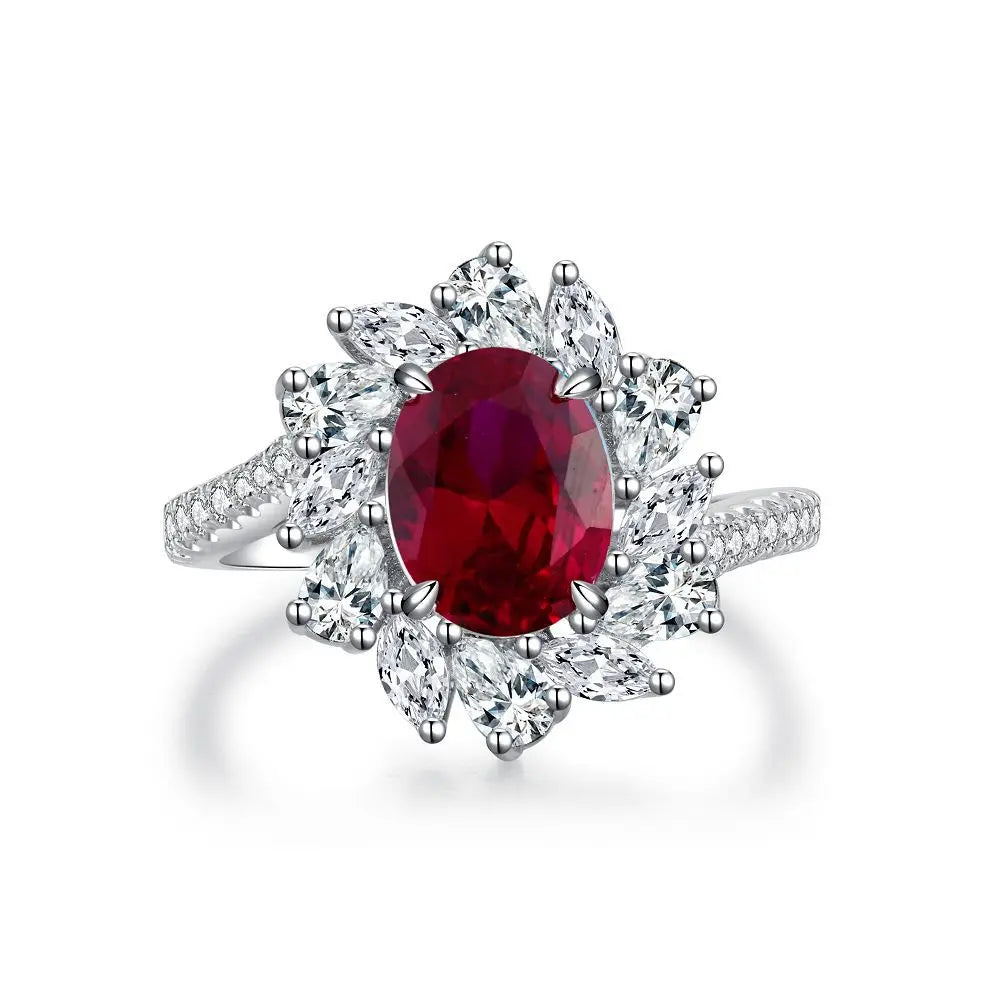 Wholesale Custom 925 Sterling Silver Ruby Rings Women Anniversary Wedding Red 5A 8A Zirconia Rings Jewelry Supplier Manufacturer
