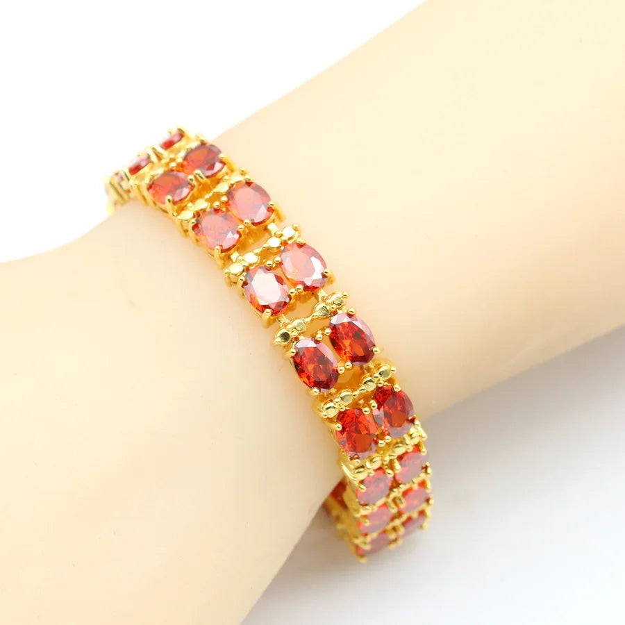 XOTICA 2023 New Red Zirconia Crystal Set for Women Classic Alloy Bracelet Earrings Ring Pendant Necklace for Wedding Party Anniversary