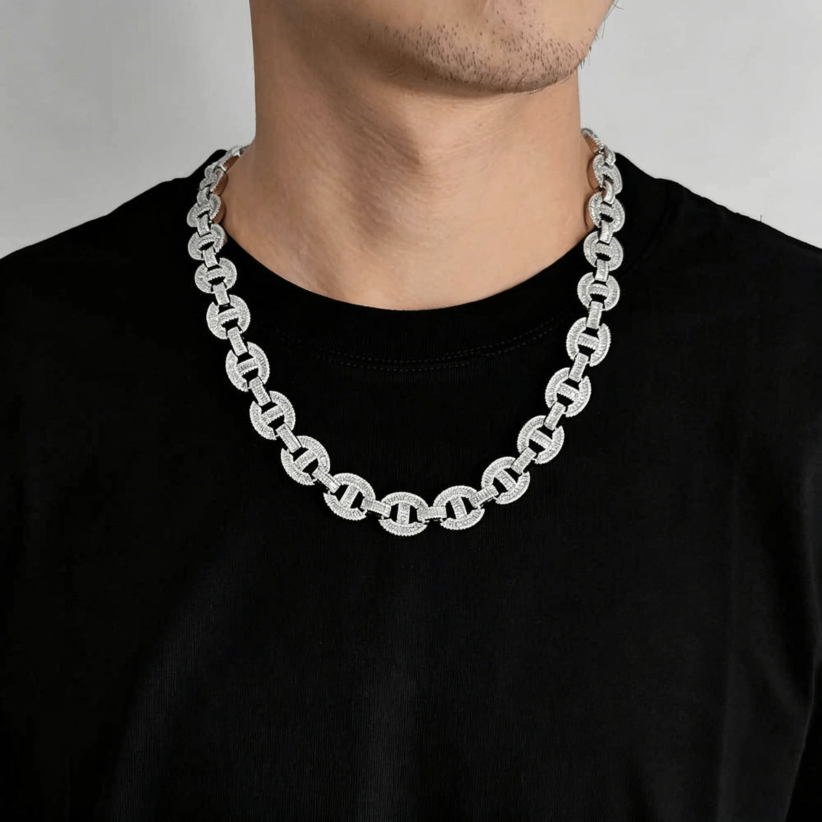 BiG-BOSS Gold Plated Brass Hip Hop Iced Out Micro Paved Cubic Zircon Chunky Miami Cuban Link Chain Jewelry Necklace for Mens