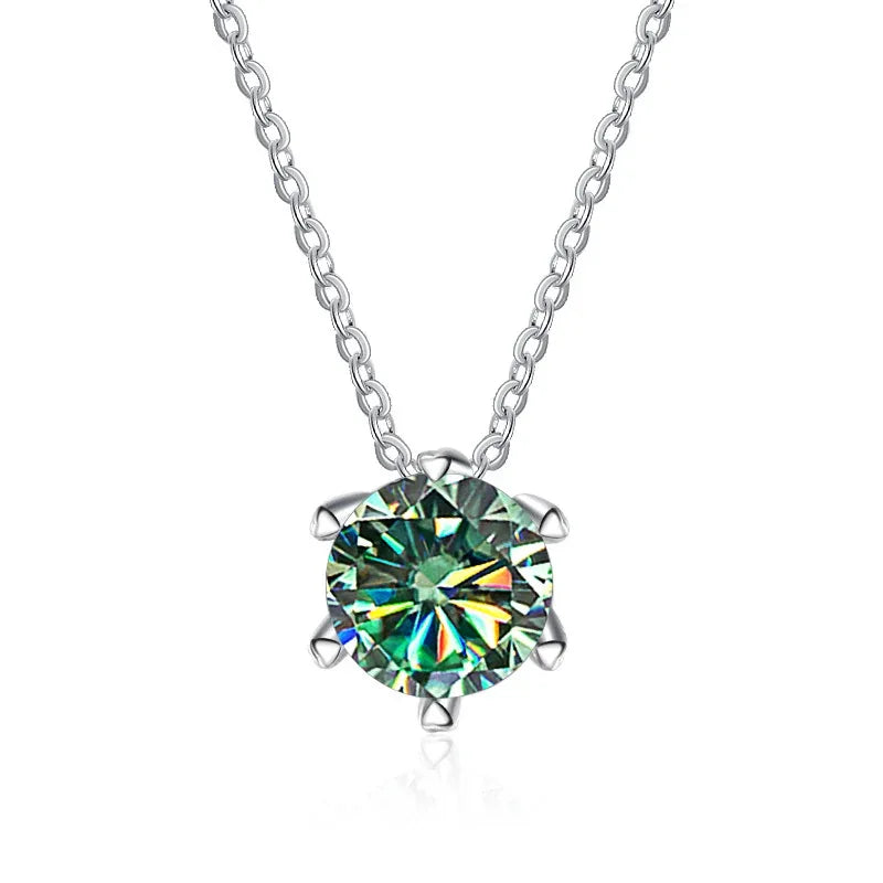 Factory Custom Minimalist 925 Sterling Silver Six Claw Set Round Cut 1 Carat Colorful Moissanite Pendant Necklaces Women