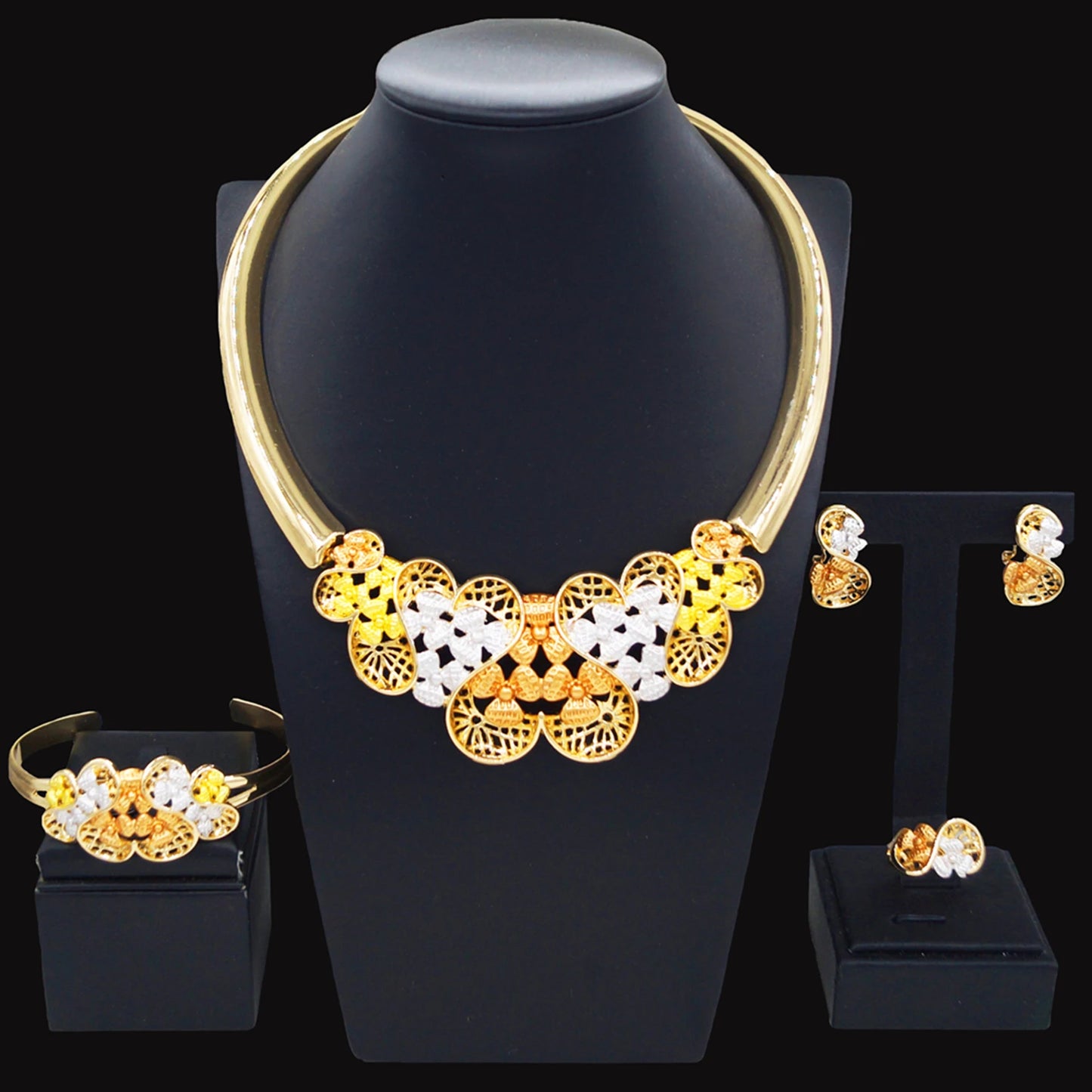 Zhuerrui Factory Wedding Gold Jewelry Sets Cheap Silver Flower Necklace Jewelry Set Latest Woman Costume Accessories HC23178