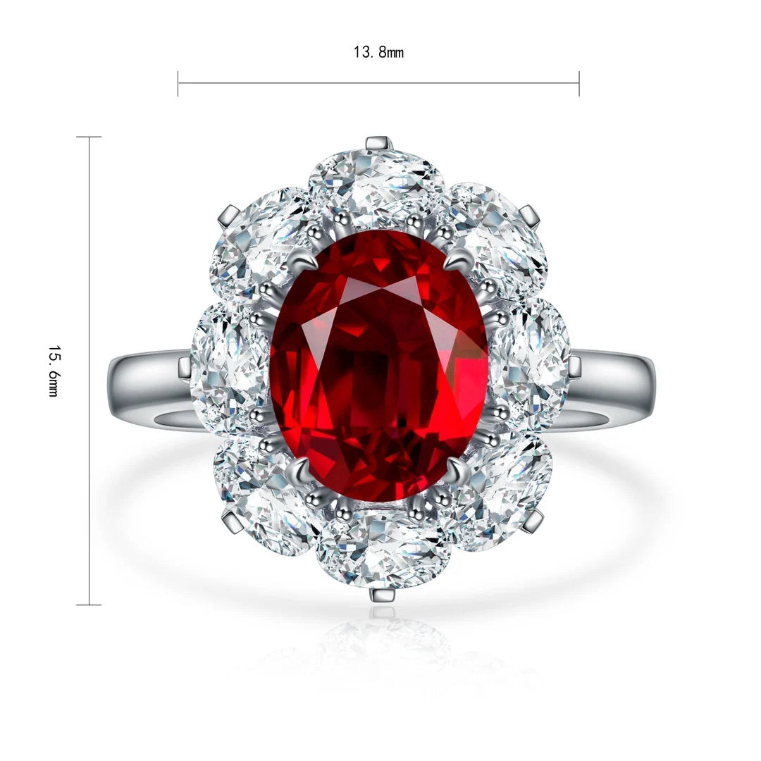 Gemfiori Classic Lab Grown Ruby Oval Cut Prong Setting Engagement Wedding Rings Sterling Silver 925 Jewellery Party Christmas Gift Ideas