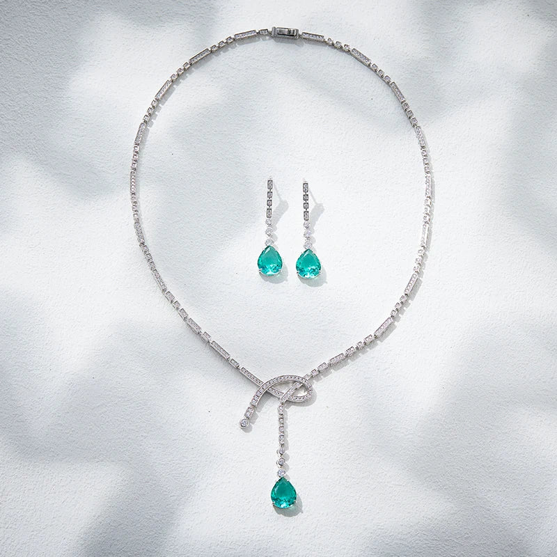 High End Design Sense, Niche, Light Luxury, Super Sparkling Droplet Shaped Necklace, Earrings, Women's Dress Accessories