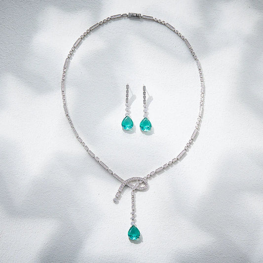 High End Design Sense, Niche, Light Luxury, Super Sparkling Droplet Shaped Necklace, Earrings, Women's Dress Accessories