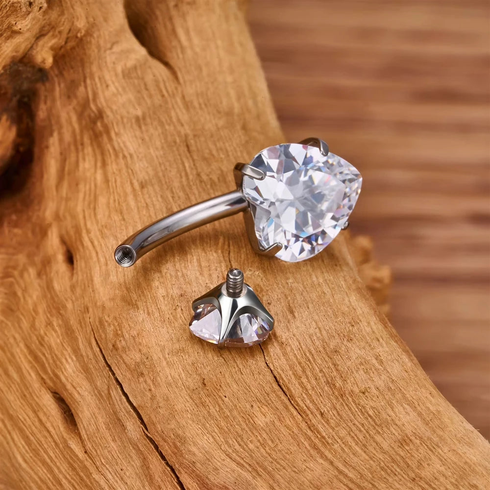 G23 ASTM F136 Titanium Navel Piercing 14G Belly Button Ring Double Heart Zircon Inlay Women Fashion Body Jewelry