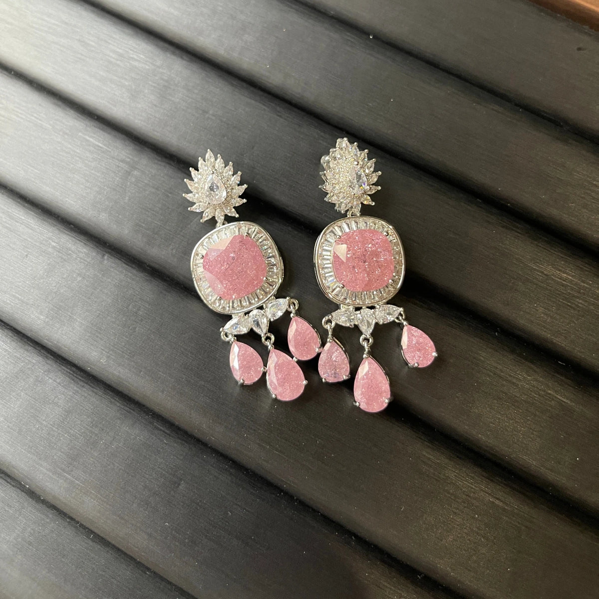 XOTICA TIANSHE Pink Zircon Jewelry 3Pcs Set Heavy Wide Link Bracelet Tassel Drop Earrings &Ring for Women