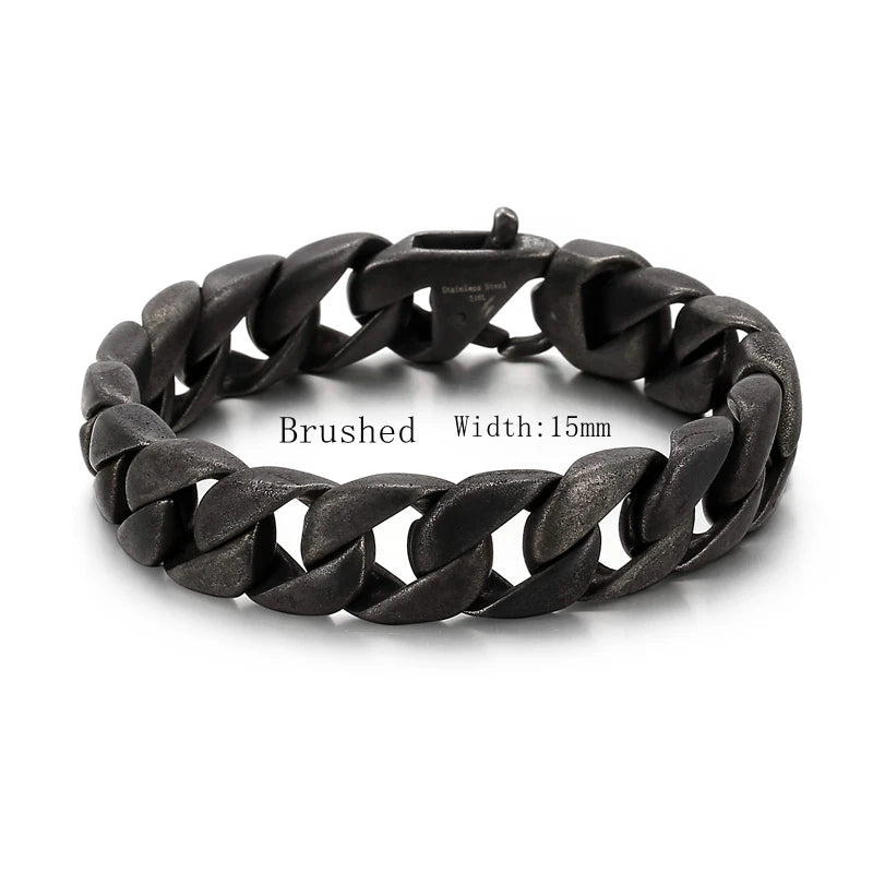 KALEN 15mm Casting Stainless Steel Vintage Cuban Bracelet Braccialetti Uomo Acciaio Inox