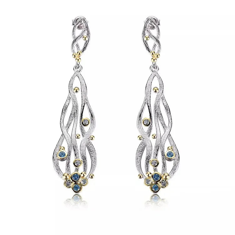 Blue Topaz Stone 925 Sterling Silver Classic Earrings for Women with 18K Gold Plated Wedding Party Gift