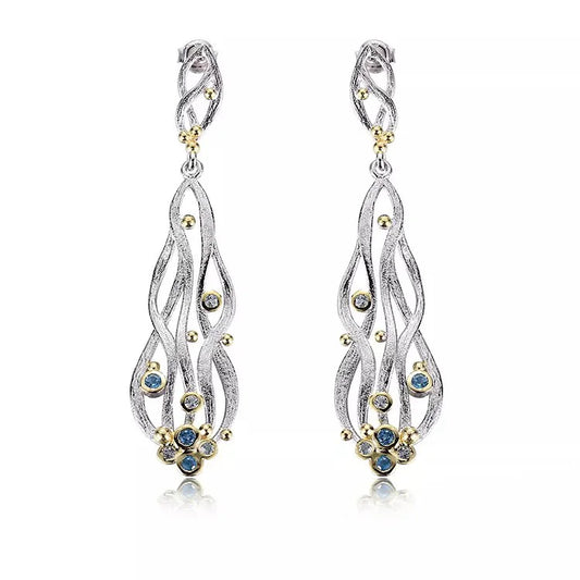Blue Topaz Stone 925 Sterling Silver Classic Earrings for Women with 18K Gold Plated Wedding Party Gift
