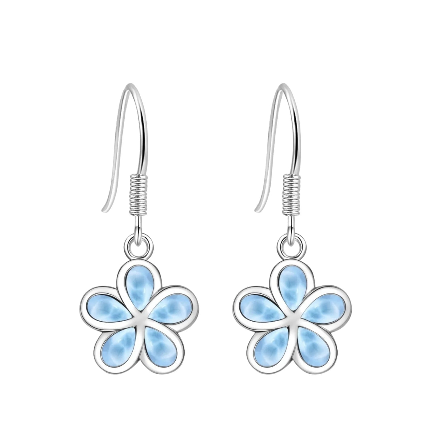 Light Blue Flower Earrings | Silver Larimar Drop Fashion Jewelry