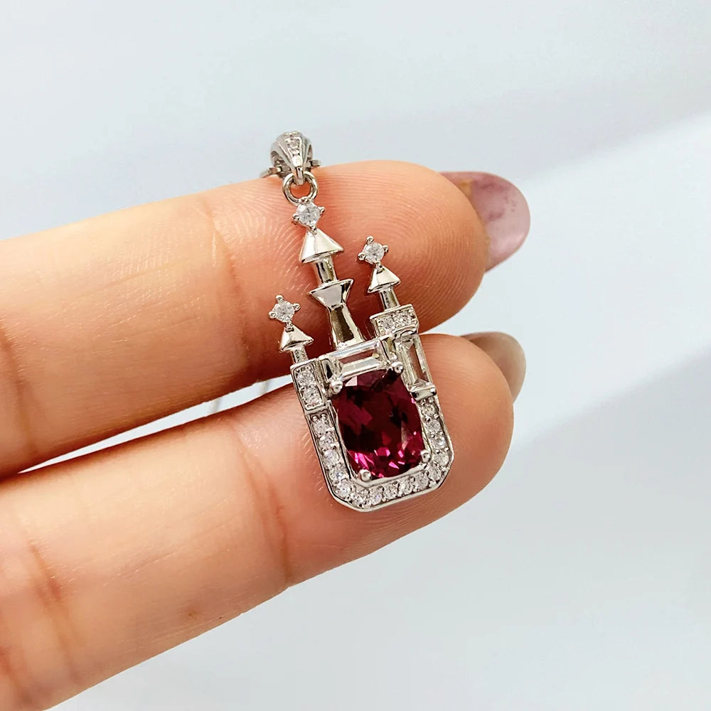 Gioiellieri Natural Pyrope Garnet Pendant with S925 Sterling Silver for Women Elegant Red Gemstone Necklace Jewelry January Birthstone Gift