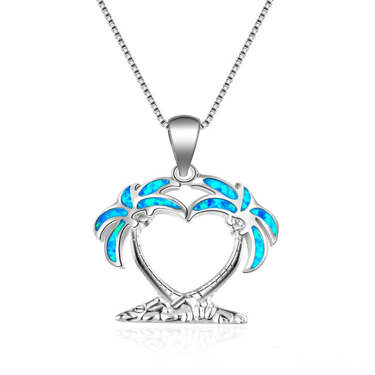 Aobao Coconut Tree Necklace, Opal, Palm Tree Pendant, Opal