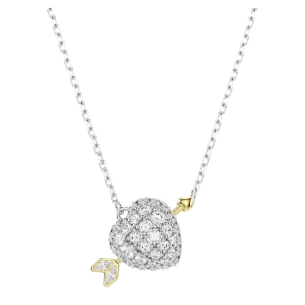 S&S Dainty Love Heart Pendant Necklace, Cubic Zirconia Key Interlocking Necklace Romantic Gift for Her