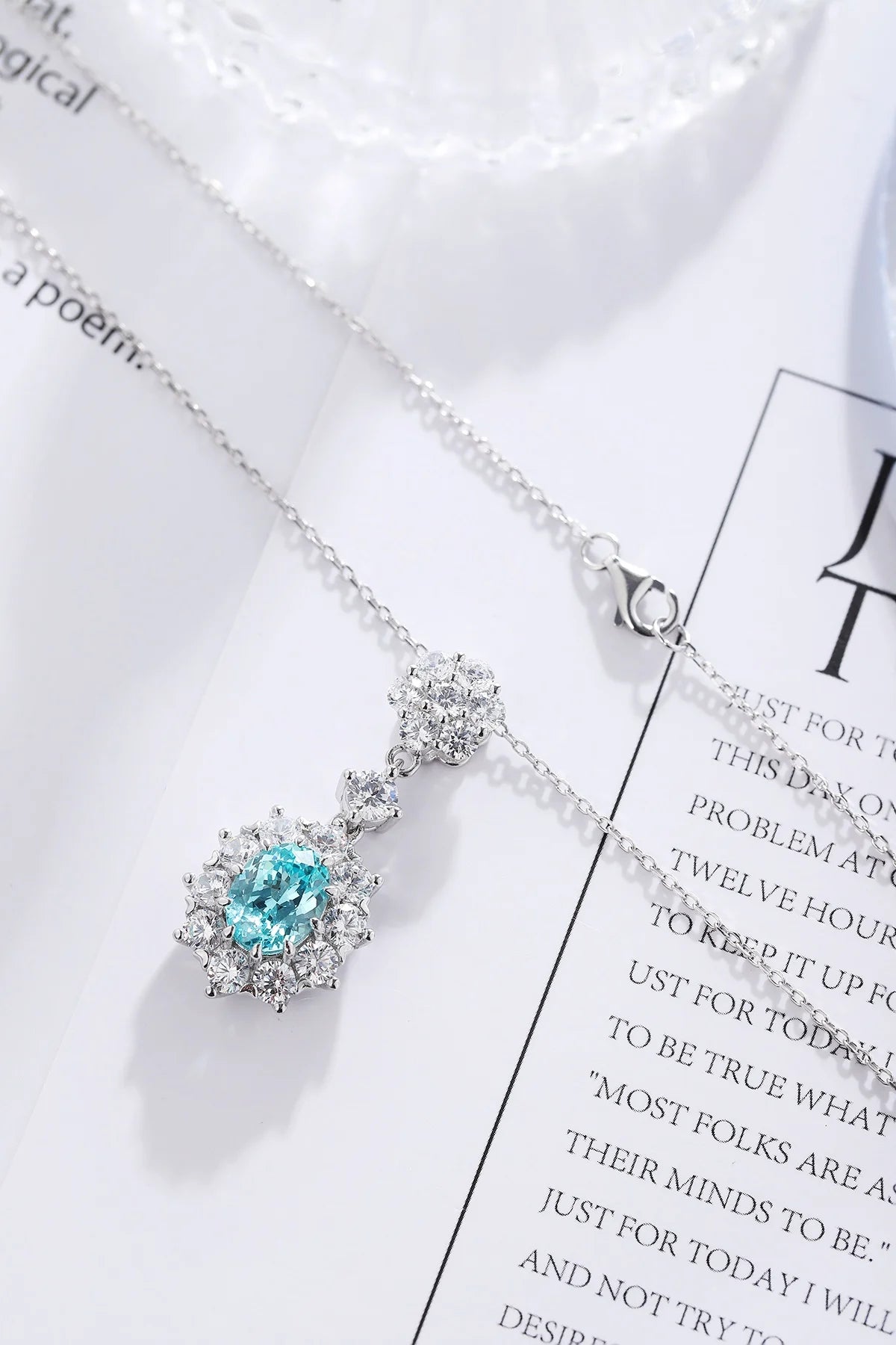 Gemfiori Anster 925 Sterling Silver High-quality Cultivation Lab Grown Paraiba Necklace - Suitable for Parties or As a Gift