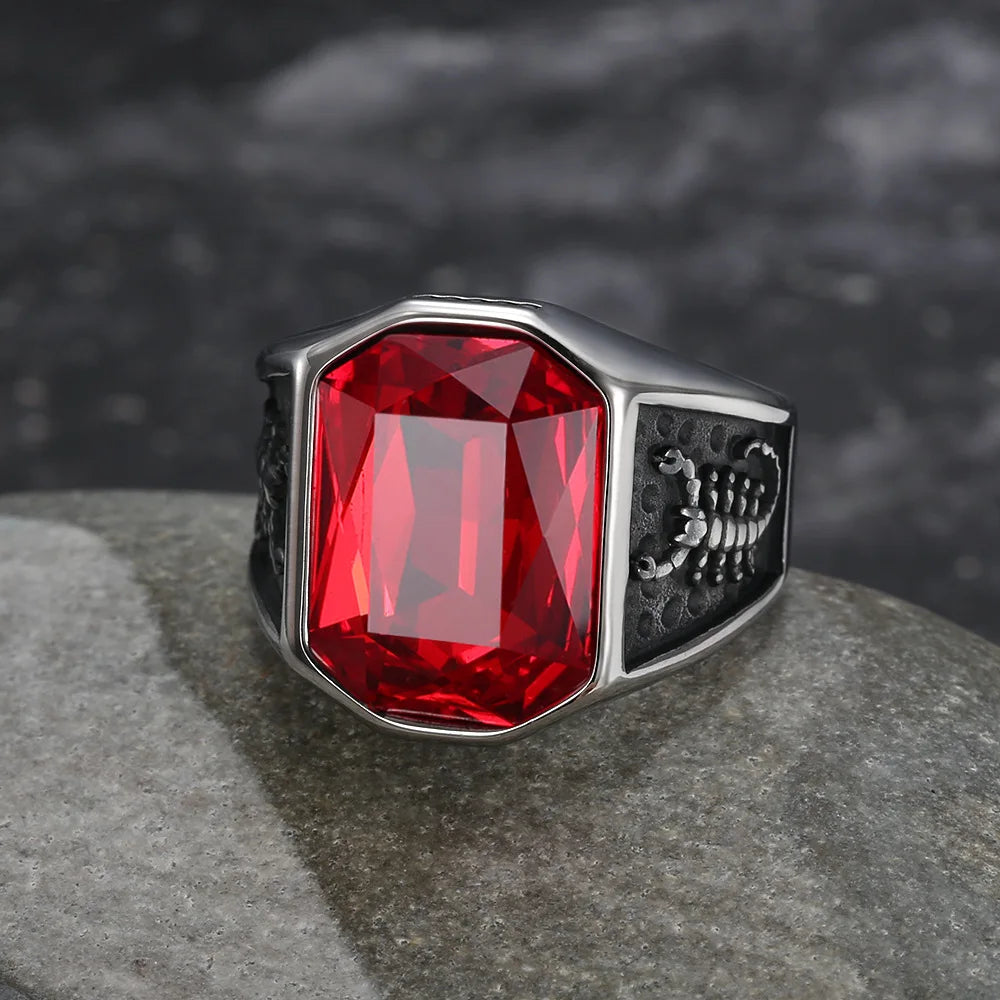 BiG-BOSS Creative, Business, Personalized, Men's Gemstone Ring, Fashionable Scorpion Stainless Steel Finger Ring, Trendy Hip-hop Jewelry