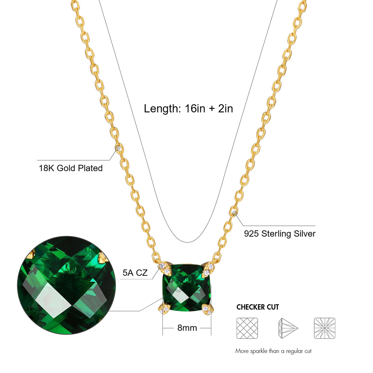 ArtistA KRKC 5A Zircon 18K Real Gold 925 Sterling Silver Diamond Pendant Birthstone Necklaces for Women