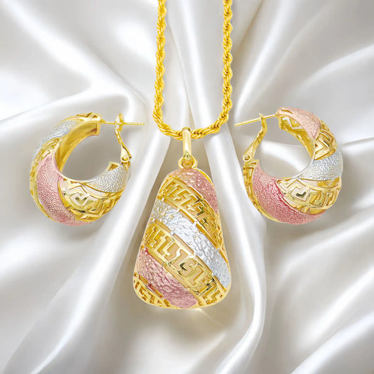 Vintage Style Golden Necklace and Earrings Set for Engagement Party Wedding or Middle Eastern Holidays-Fits All Seasons