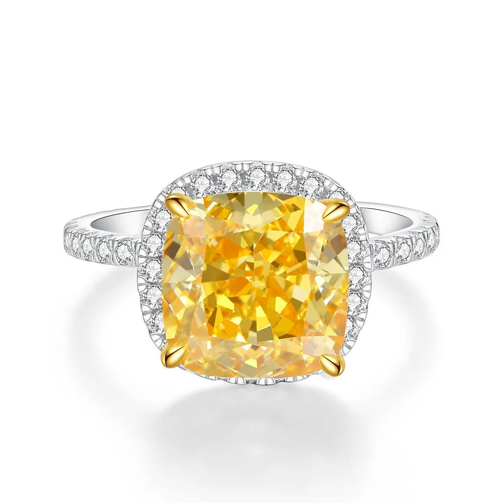 Trendy 925 Sterling Silver 5A 8A Yellow Cubic Zirconia Ring for Women Engagement Promise Bride Rings Customized Jewelry Supplies