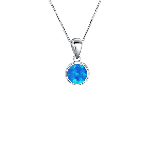 Aobao Women's Christian Copper Silver Plated Geometric Pendant Necklace with Lab Created Opal Sweater Chain-Gift for Her