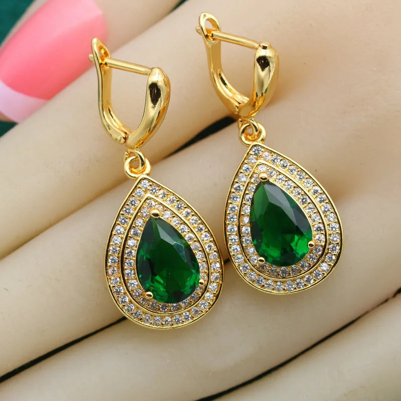 XOTICA Custom Water Drop Green Crystal Stud Earrings for Women Luxury Gold Wedding Jewellery Ladies' Fashion Drop Earings