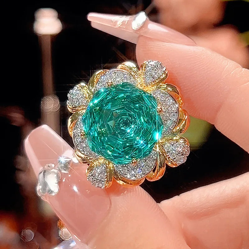 Gemfiori 2025 New Jewelry Brass Gold Plated Simulation Pala Green Retro Light Luxury Set Wedding Bridal Engagement Jewelry