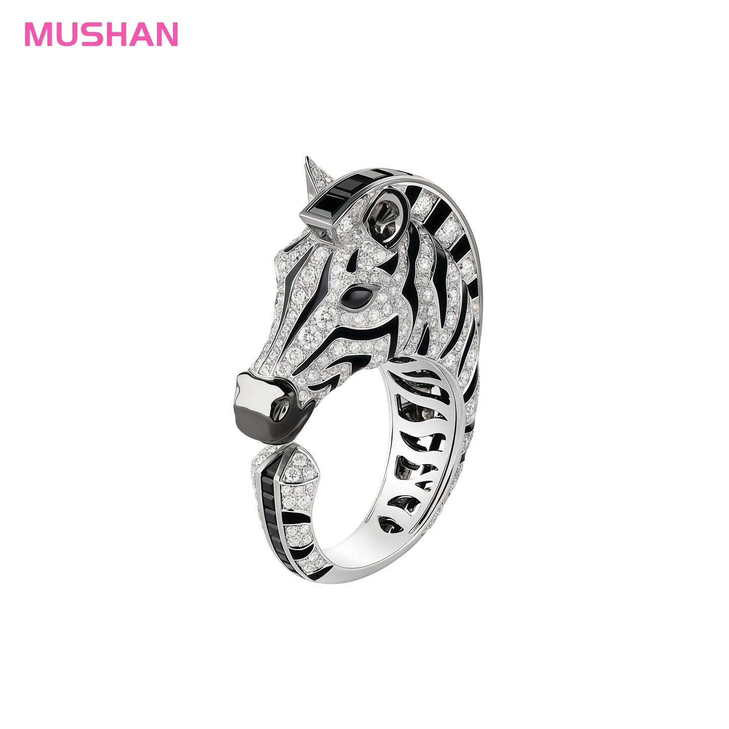 MUSHAN Jewelry Factory Luxury Brand Designer 925 Sterling Silver Rings High Carbon Diamond Zebra Black Enamel Jewelry Fine Ring