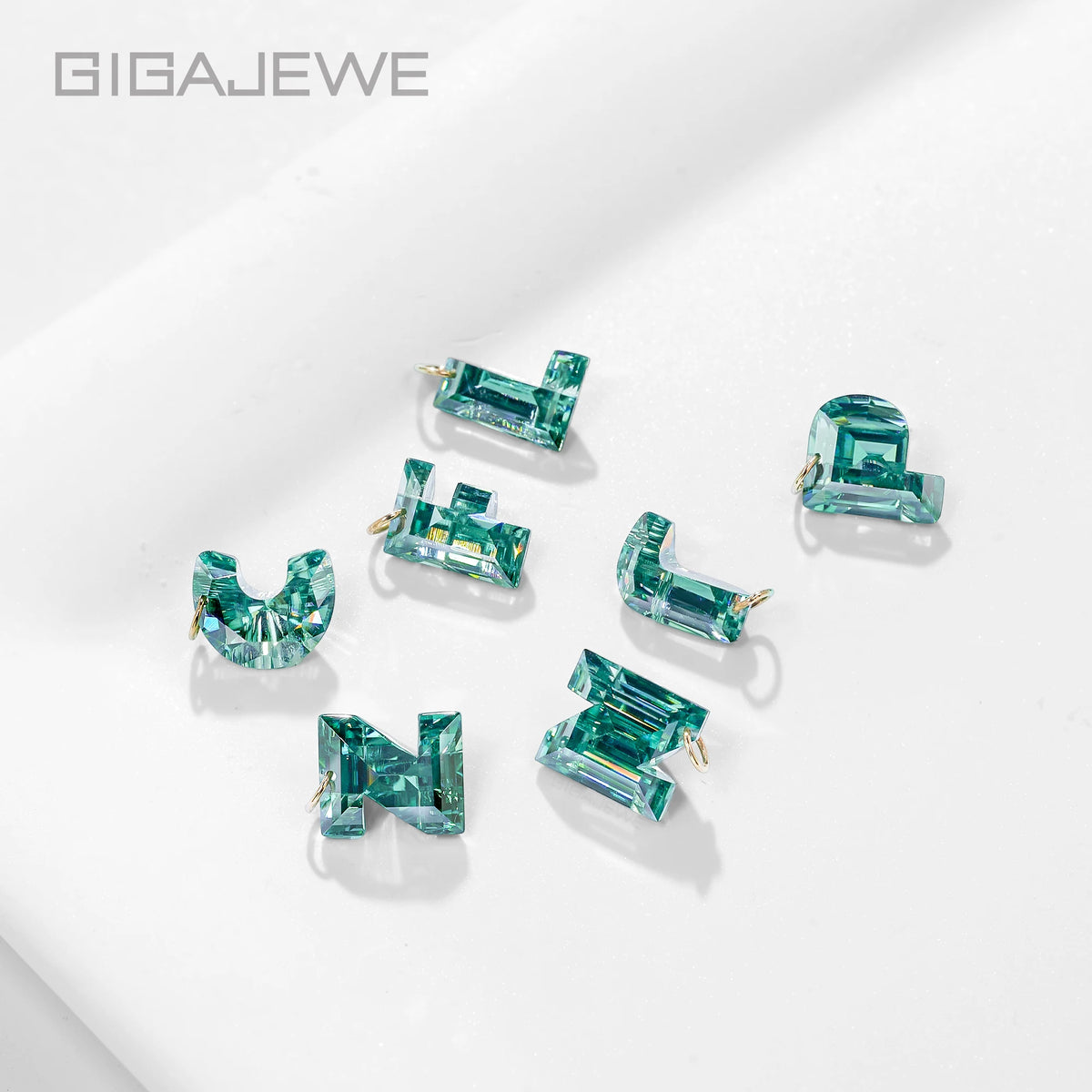 GIGAJEWE 14K Solid Gold Initial Alphabet Moissanite Necklace Custom 1ct Green Letter Pendant Charm A-Z Personalized Jewelry