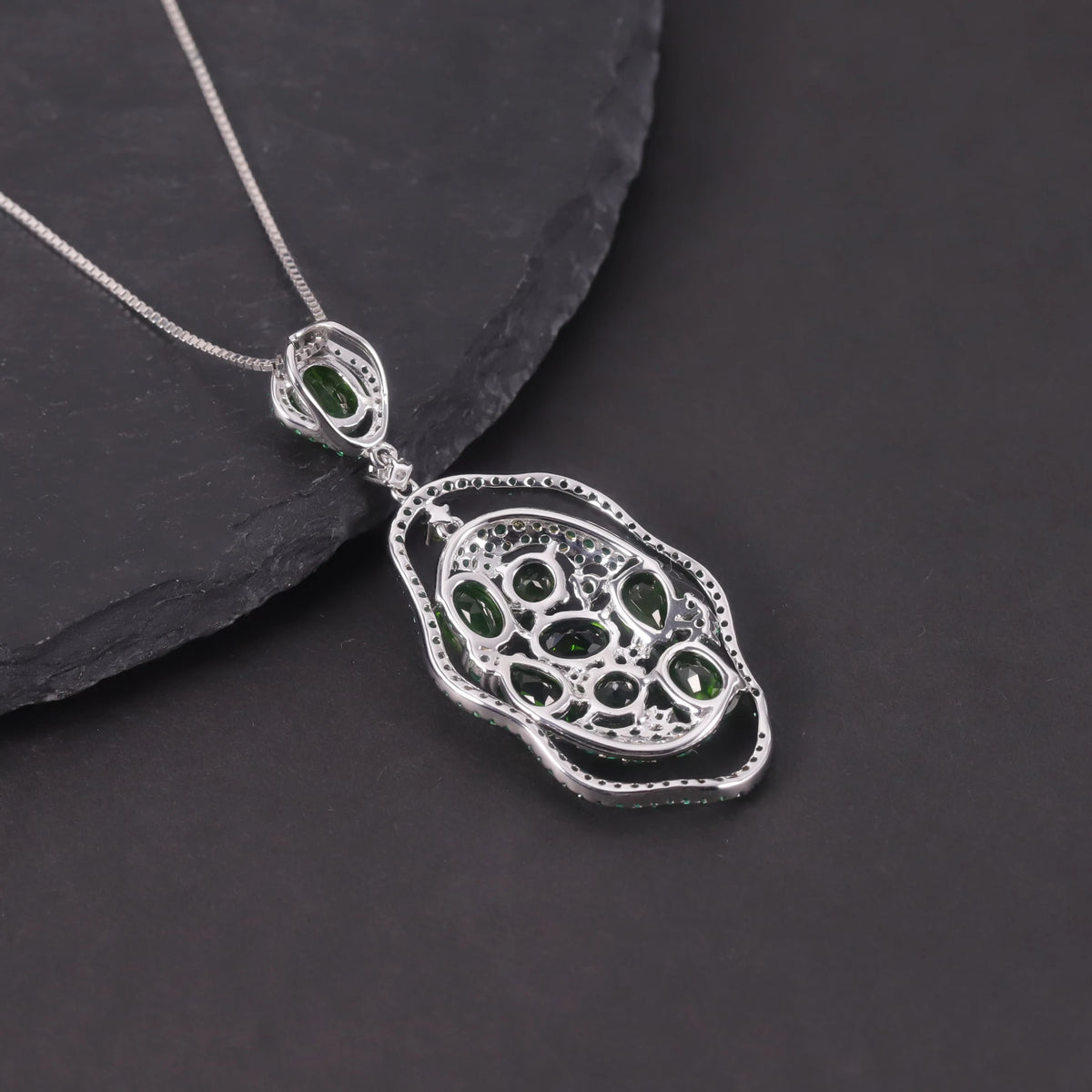 S&S Chrome Diopside & Emerald Green Nano Fine Jewellery Set | 925 Silver Rhodium Plated | Oval Cut | S&S Collection