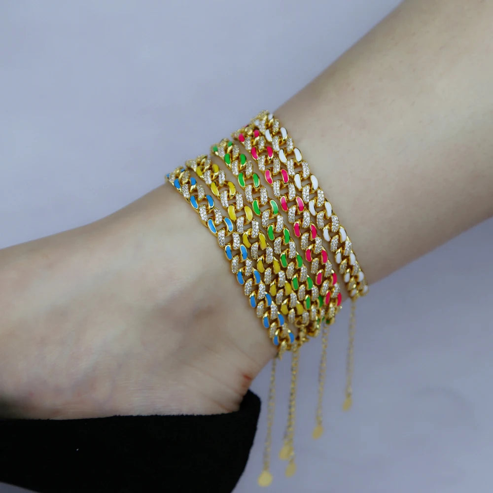 2024 Summer Colorful Jewelry Neon Enamel Cuban Link Chain Anklet for Women