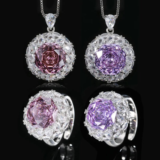 Gemfiori High Quality Luxury Jewelry Brass Gold Plated Millennium Cut Dried Rose Round Temperament Set Women