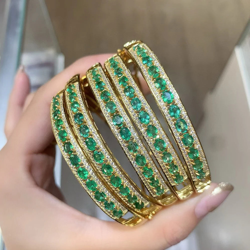 Gioiellieri Emerald Bangle with Natural Green Gemstone for Women S925 Sterling Silver Adjustable Fine Jewelry Anniversary Gift for Her
