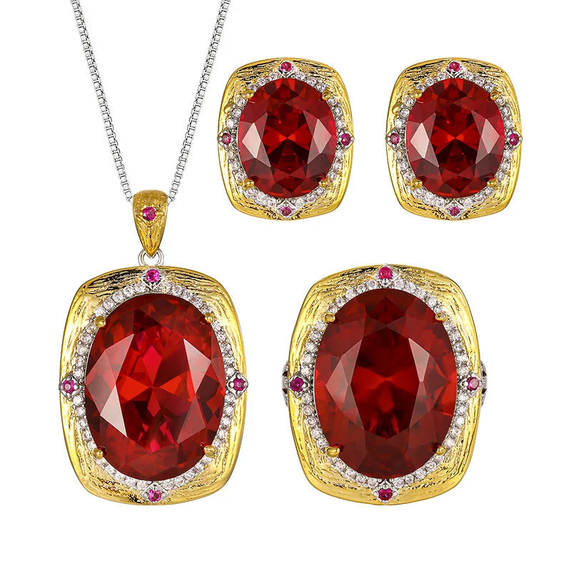 Gemfiori New Vintage Royal Amethyst Elegant Jewelry Cushion Cut Purple Gem Halo Pendant Necklace Earrings Ring Luxury Party Gifts for Her