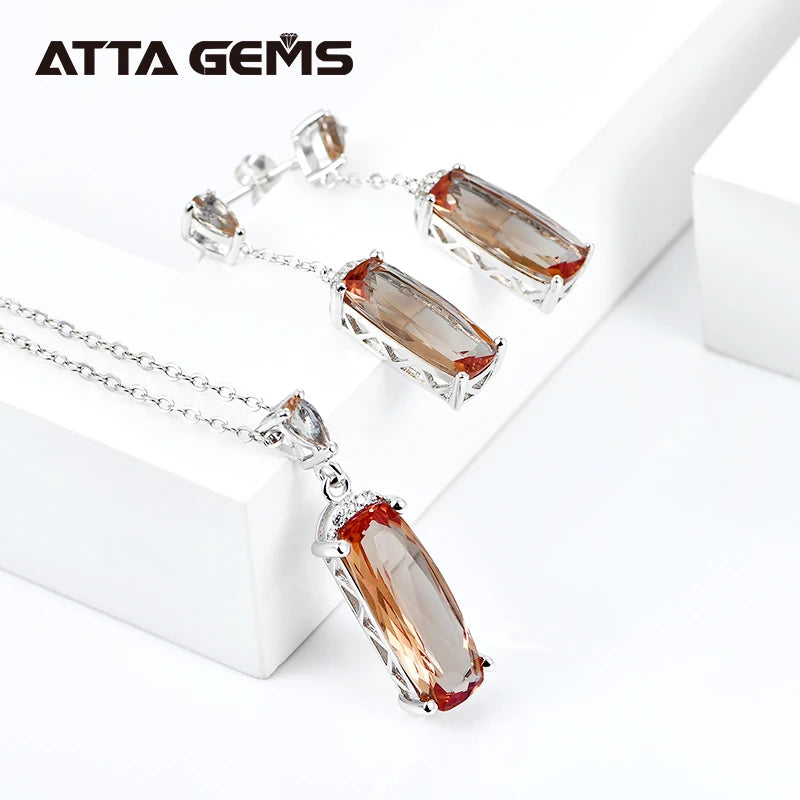 Synthetic Sultanit Zultanite Gemstone Jewelry Sets 925 Sterling Silver Rectangle Shape Earrings Necklace Wedding Gift for Women